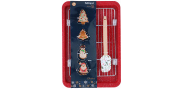 BANDEJA 43X29 + 4 CORTADORES+REJILLA +ESPATULA XMAS SET 7 UDS ROJO