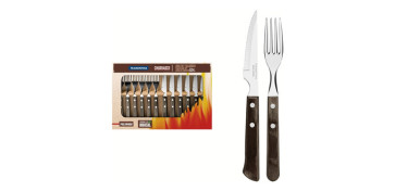 Cuchilleria - CUCHILLO CHULETERO + TENEDOR (SET 12 PZAS) POLYWOOD CASTAÑO