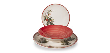 Vajillas - VAJILLA 18 PZAS STONEWARE NAVIDAD BERRIES ROJA