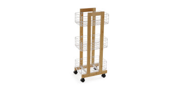 Ordenacion y conservacion de cocina - CARRO MULTIUSOS BAMBU 3 CESTAS BLANCAS 35X24,5X86CM