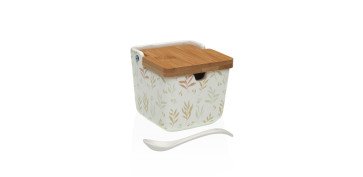 Ordenacion y conservacion de cocina - AZUCARERO CERAMICA TAPA BAMBU + CUCHARA BRUMA 8,8X8,8X8,5CM