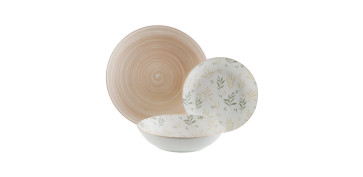 Vajillas - VAJILLA PORCELANA 18 PIEZAS BRUMA MIX BEIGE/VERDE