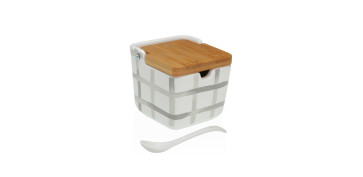 Ordenacion y conservacion de cocina - AZUCARERO CERAMICA TAPA BAMBU MILO CUADRO GRIS