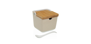 Ordenacion y conservacion de cocina - AZUCARERO CERAMICA TAPA BAMBU + CUCHARA AMELIE 8,8X8,8X8,5CM