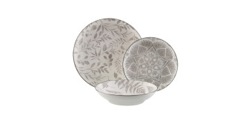 VAJILLA PORCELANA 18 PIEZAS FULLS GRIS MIX