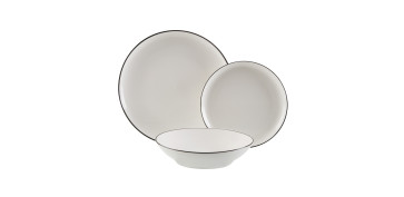 VAJILLA PORCELANA 18 PIEZAS BURDEOS- BLANCA FILO NEGRO