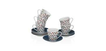 Vajillas - TAZA CAFE PORCELANA CON PLATO SET 6 UDS TOPOS 8CL