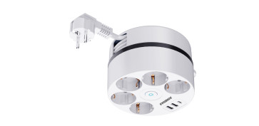 Cables - BASE MULTIPLE 5 TOMAS +USB A+2 USB C BLANCO CABLE 3 MT