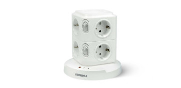 BASE MULTIPLE TORRETA 8 TOMAS USB A+2 USB C BLANCO CON LUZ NOCTURNA