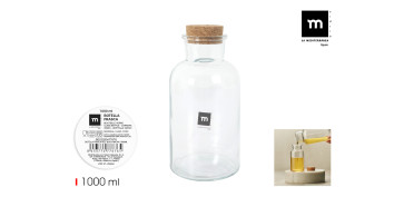 Ordenacion y conservacion de cocina - BOTELLA FRASCA BOCA ANCHA TAPA CORCHO 1L TRANSPARENTE