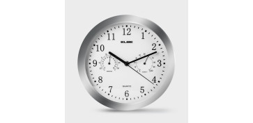 RELOJ CON MEDIDOR TEMPERATURA Y HUMEDAD PLATA 25CM 