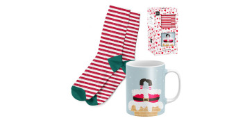 Vajillas - SET REGALO TAZA 300ML CON CALCETIN PAPA NOEL CERAMICA - POLIESTER