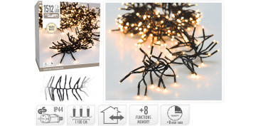Iluminacion vivienda - GUIRNALDA RACIMO 1512 LED IP44 8 FUNCIONES TIMER 11+3 M LUZ BLANCA CALIDA