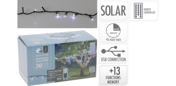 Iluminacion vivienda - GUIRNALDA SOLAR RECARGABLE 240 LED 24V 230MAH 10,7+3M LUZ BLANCA