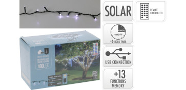 Iluminacion vivienda - GUIRNALDA SOLAR RECARGABLE 480 LED 24V 230MAH 21,5+3M LUZ BLANCA