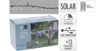 Iluminacion vivienda - GUIRNALDA SOLAR RECARGABLE 560 LED 24V 230MAH 11+3M LUZ BLANCA
