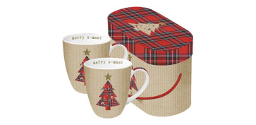 Menaje - MUG BONE CHINA 0,25CL SET 2U TARTAN TREE RED