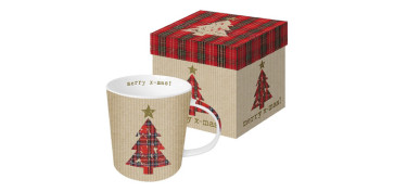 Vajillas - MUG BONE CHINA 0,35CL TARTAN TREE RED